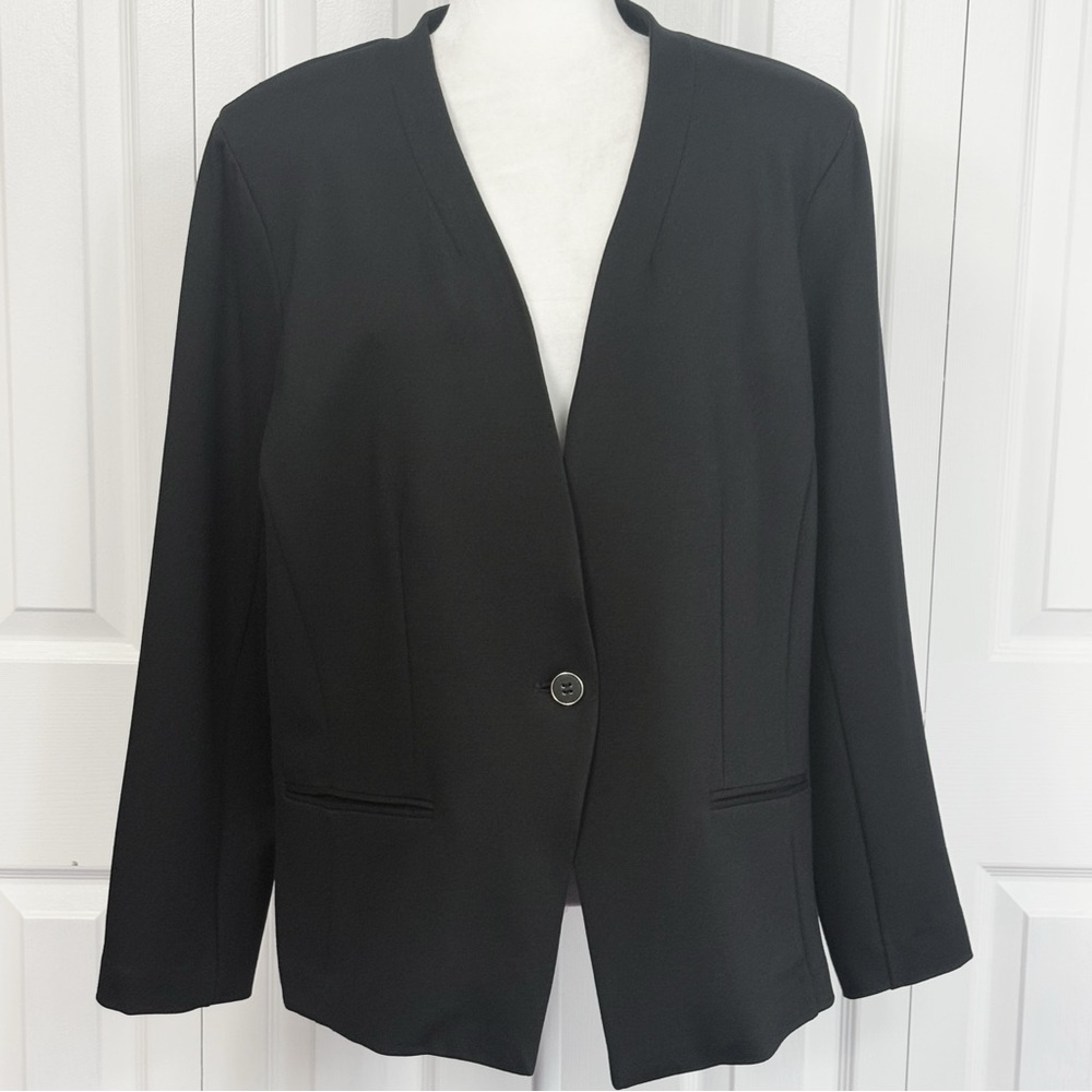 NWT Liz Claiborne Black Stretch Knit Collarless One-Button Blazer XL